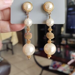 Elegant Gold and Cream Drop Earrings